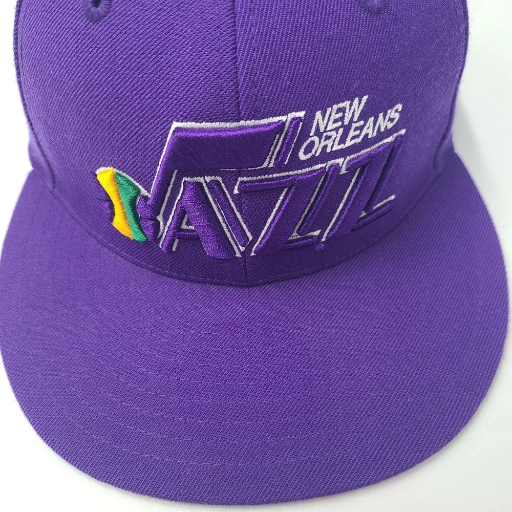 New Orleans Jazz Hat Fitted 7 Mitchell &‎ Ness Purple Yellow NBA Logo Wool Men